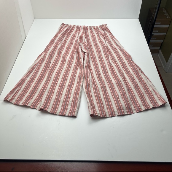 Bryn Walker Ella Red White Striped Wide Leg Cropped Linen Pant Womens Size Small - Picture 13 of 13